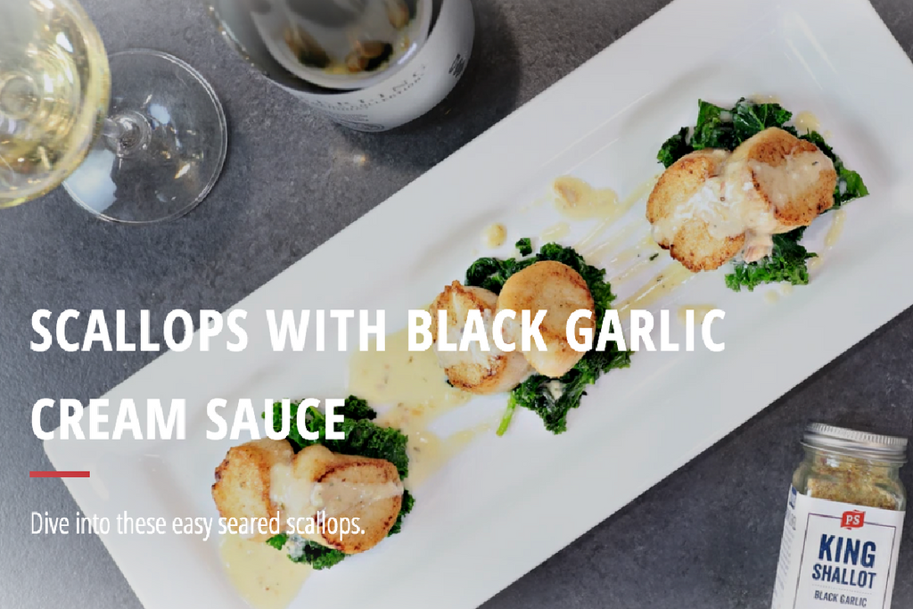 Seared Scallops with Black Garlic Cream Sauce